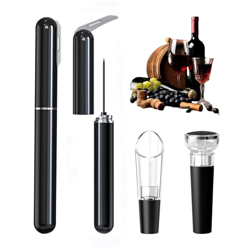 IraXpro Weinflaschenöffner Set,4-in-1 Luftdruck Weinöffner Set,Manueller Profi Korkenzieher mit Luftpumpe Weinöffner,Folienschneider,Vakuum Weinverschluss und Weinausgießer (Schwarz) von IraXpro