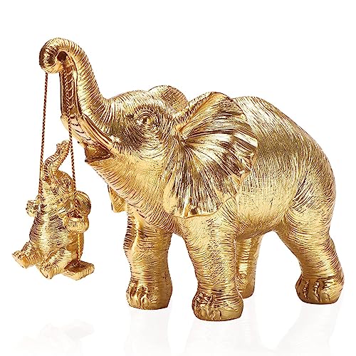 Irayin Elefanten Deko, Elefant Statue Figure, Mama Geschenk, Elefanten Skulptur bringt Glück, Gesundheit und Kraft, Dekoration für Wohnzimmer, Büro, Bücherregal, Schlafzimmer - Gold von Irayin