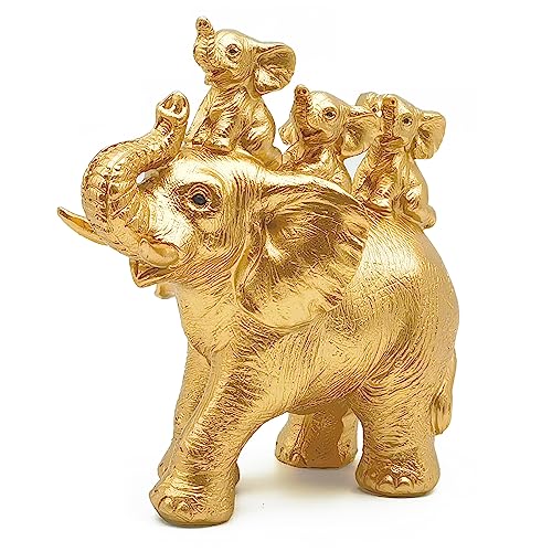 Irayin Elefanten Deko, Elefant Statue Figure, Mama Geschenk, Elefantenmutter trägt DREI Elefantenbabys auf ihrem Rücken, Dekoration für Wohnzimmer, Büro, Bücherregal, Schlafzimmer - Gold von Irayin