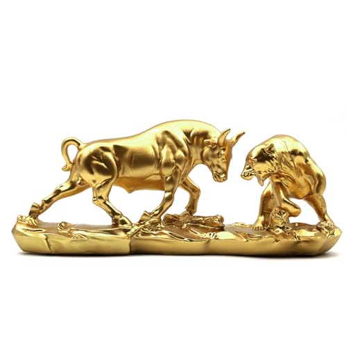 Irayin Wall Street Bull & Bear Schlacht Harz Statue, Bulle & Bear Deko, Abstrakte Figur-Bull Bear Fight Finanzmakler Geschenk, Dekoration für Wohnzimmer, Schlafzimmer, Weinschrank, Büro(Gold) von Irayin