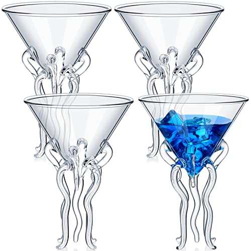 4 Stück Oktopus-Martini-Glas, 118 ml, lustige Cocktailgläser, Quallen, Weinglas, kreative Quallen, Glasbecher für Margarita, Whiskey, Trinkgläser, Küche, Bar, Party, Hochzeit von Irenare