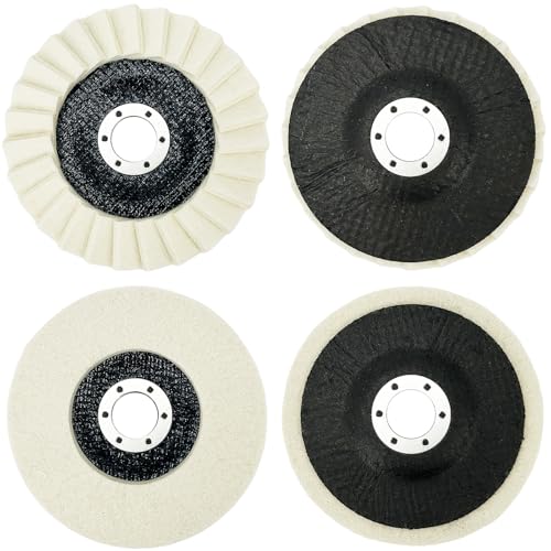 4 Stk Wolle Polierscheibe, Ø 125 x 22 mm, Wolle Filz Polierpad, Schwabbelscheibe mit Spanndorn, Bürsten Satz Konischer, Wheel Polierkegel, Filz Glanz Polier Scheibe, für Winkelschleifer (2 Stile) von Irenwarl