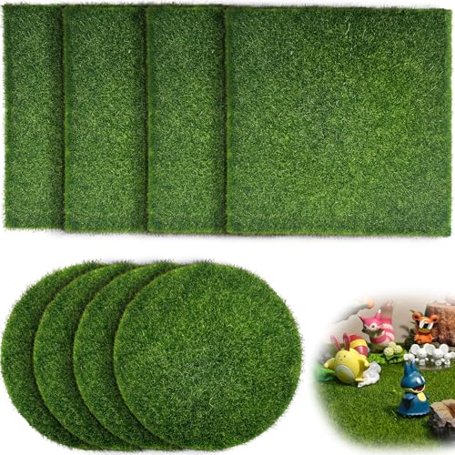 8 STK Kunstrasen Miniaturgarten, 10 * 10cm/ 15 * 15cm Künstliches Moos Deko, Miniatur Garten, Fake Pflanzen für Übertöpfe, Miniatur Haus Deko Künstliche Rasen, Kunstrasen Teppich (Rund, Vierkant) von Irenwarl