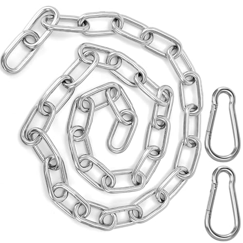 Verlängerungskette für Hängesessel, 100cm Rundstahlkette, Ketteverlängerung, 304 Edelstahlkette Boxsack Halterung, Metallkette für Hängematten Sandsäcke, mit 2 Stück M6 Karabinerhaken ( Ø 5mm) Verlängerungskette für Hängesessel, 100cm Rundstahlkette, Ketteverlängerung, 304 Edelstahlkette Boxsack Halterung, Metallkette für Hängematten Sandsäcke, mit 2 Stück M6 Karabinerhaken ( Ø 5mm) von Irenwarl