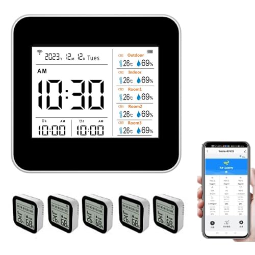 13-in-1-Tuya-WLAN-Intelligentes Thermometer-Hygrometer, präziser Temperatur- und Feuchtigkeitsmesser für den Innenbereich mit Zeit-/Kalender-/Alarmanzeige, unterstützt Remote-App-Steuerung für das von Irfora