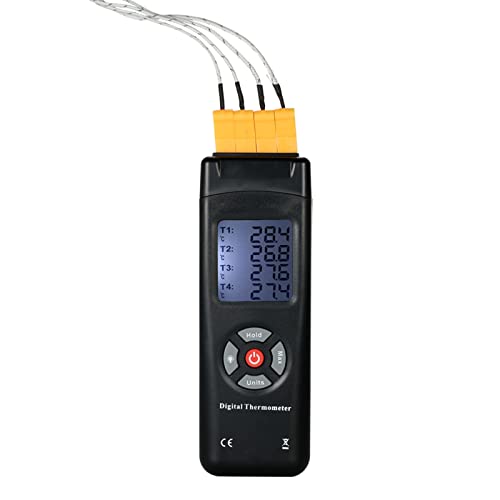 Irfora 4-Kanal-K-Typ-Digital-LCD-Thermometer Thermoelement-Sensor -50~1350 °C/-58~2462 °F Datenhaltefunktion von Irfora