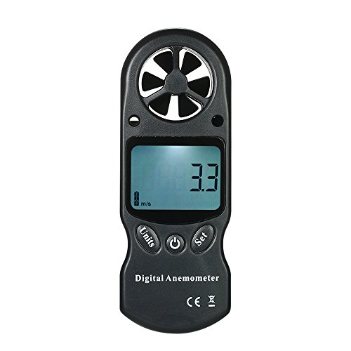 8-in-1-Hand-Digital-Anemometer fü Windgeschwindigkeit/Temperatur/Luftfeuchtigkeit/Windchill/Hitzeindex/Taupunkt/Luftdruck/Höhenmesser mit LCD-Hintergrundbeleuchtung – Schwarz von Irfora