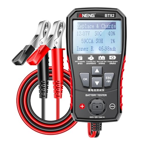 BT82 Autobatterietester, 12V 24V Autobatterieanalysator, Batteriestartfähigkeitstester, Startsystemlasttester, Maximallasttester, Ladesystemtester mit klarem LCD-Display, tragbarer digitaler von Irfora