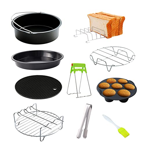 Irfora 10-teiliges Air Fryer-Zubehörset Bratpfannenregal Pizza Tray Pot Metallhalter Brothalterung Cupcake Mould Set für 3.2QT-5.8QT Air Fryer von Irfora