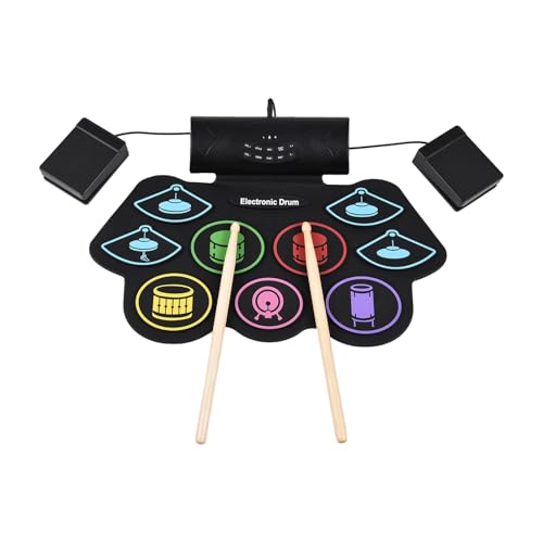 Irfora Elektronische Drum Set Hand Roll Drum Set Percussion Instrument 9 Pads Bt External Sound mit Drumsticks Fuß Pedal Midi Schnittstelle Lautsprecher Urlaubs Geburtstag Buntes Üben von Irfora
