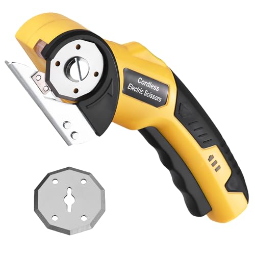 Irfora Handheld Runde Messer Schere, Schnur Lose Elektrische Schere 4V Wiederauf Ladbare Cutter mit Sicherheits Schloss & LED-Licht für Leder Teppich Schneiden Craft Ing (Gelbe Farbe) von Irfora