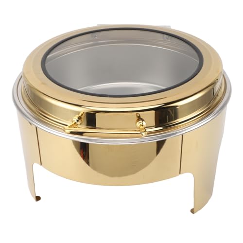 Irfora Runde Schackschale Edelstahl 6L Gold Visuell 90 ° Flip Deckel Alkoholheizung, Spiegel Poliert, Schnelle Wärmeleitung, Festes Schweißen (1 Pan in voller Größe) von Irfora
