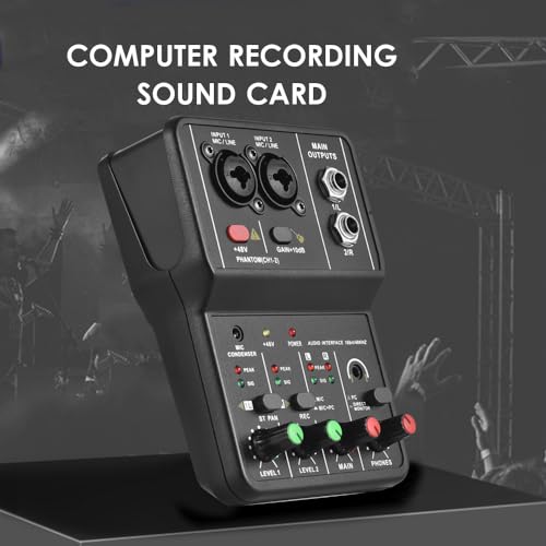 Irfora Schnittstelle Professionelle -Soundkarte 16bit/48kHz USB Interface Sound Card 2-In & 2-Out mit 48-V-Phantom-Power-USB-B-Kabel-Kabel-Studio-Aufnahmegerätern für von Irfora