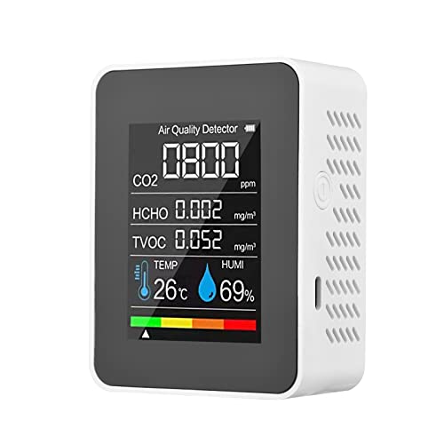 Irfora Tragbarer Luftqualitätsmonitor Innen-CO2-Detektor 5 in 1 Formaldehyd HCHO TVOC-Tester LCD-Temperatur-Feucgkeits-Tester Wiederaufladbarer CO2-Alarmmesser für Zimmerbüro Gewächshaus Lager von Irfora