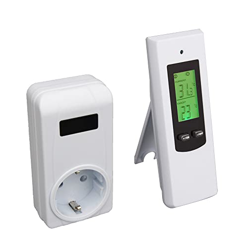 Kabelloser Haushalts-Thermostatregler und Steckdosen-Set Heiz-Kühl-Modi Objekttemperatureinstellung ℃ ℉ Umschaltbares LCD-Display mit grüner Hintergrundbeleuchtung und Alarmfunktion für niedrige und von Irfora