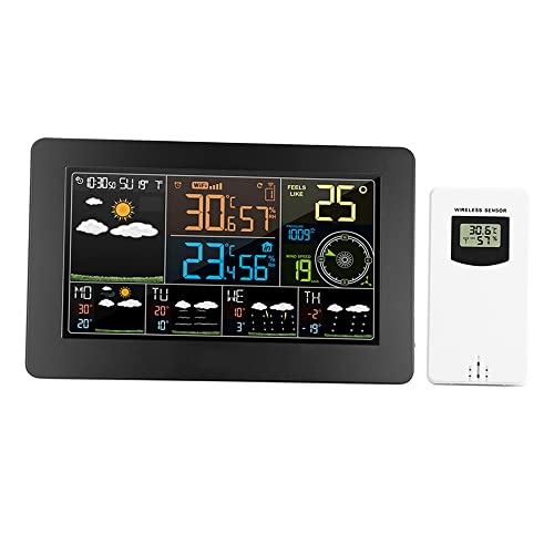 Multifunktionale Farb-WiFi-Wetterstation APP-Steuerung Smart Weather Monitor Indoor-Außentemperatur Luftfeuchtigkeit Barometrische Windgeschwindigkeit Digitaluhr-Funktionen mit Außensensor von Irfora