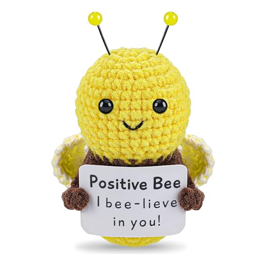 Irikdescia Pocket Hug Positive Biene Häkeltiere, Gelbe Gehäkelte Kuscheltiere Mit Positiver Karte, Taschenumarmung Glücksbringer, Positive Geschenke Mutmacher von Irikdescia