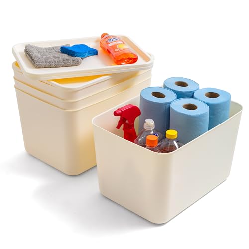 IRIS USA, Inc. Modularer Behälter Kunststoff Stapelbarer Aufbewahrungsbehälter mit Deckel für Küche, Bad und Schlafzimmer, Plastik, gebrochenes weiß, Large von Iris Ohyama