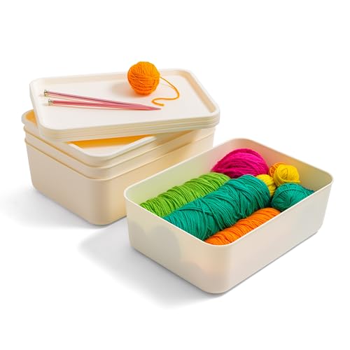 IRIS USA, Inc. Plastic Modular Bins & Lids Stapelbarer Aufbewahrungsbehälter mit Deckel für Küche, Bad und Schlafzimmer, Plastik, gebrochenes weiß, Medium von Iris Ohyama