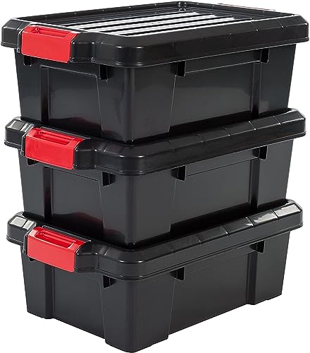 Iris Ohyama, 3er-Set, Aufbewahrungsbox, DIY, 12.5 L, mit Clips, stapelbar, Garage - Power Box SK-130 - Schwarz von Iris Ohyama