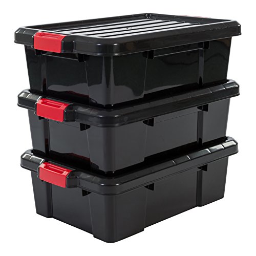 Iris Ohyama, 3er-Set, Aufbewahrungsbox, DIY, 25 L, mit Clips, stapelbar, Garage - Power Box SK-230 - Schwarz von Iris Ohyama