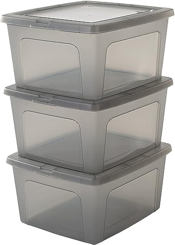 Iris Ohyama, 3er-Set, Aufbewahrungsboxen, 18 L, durchsichtig, stapelbar, Wohnzimmer, Schlafzimmer - Modular Clear Box MCB-18 - Grau von Iris Ohyama