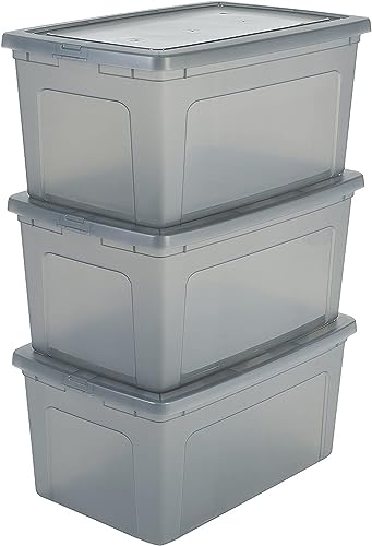 Iris Ohyama Vielseitige Aufbewahrungsboxen, 50L, 3er-Set, Grau, Deckel leicht schließbar, Stapelbar, Plastik, Für Schrank, Regale, Klassenzimmer, Organisation, Spielzeug, Kunstbedarf, Schuhe, MCB-50 von Iris Ohyama