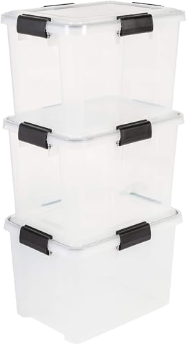 Iris Ohyama, 3er-Set luftdichte Aufbewahrungsboxen, 20 L, mit Clips, stapelbar, Garage, Keller, Dachboden - Air Tight Box AT-SD - Transparent von Iris Ohyama