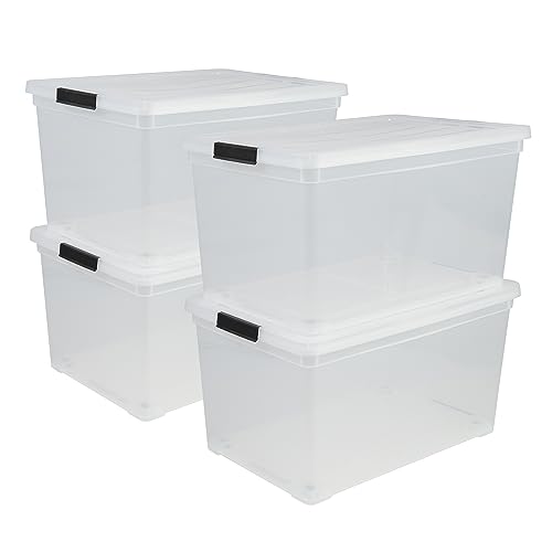 Iris Ohyama, Aufbewahrungsbox aus Kunststoff, 50 l Büro-Aufbewahrungsbox, 4er-Set, NCS-320, transparent, stapelbar, Verschlussclips ? B54 x T39,5 x H30,5 cm von Iris Ohyama