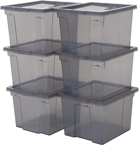 Iris Ohyama, 6er-Set, Aufbewahrungsboxen, 10 L, mit Deckel, stapelbar, Garage, Schlafzimmer, Wohnzimmer - Useful Storage Box USB-S - Grau von Iris Ohyama