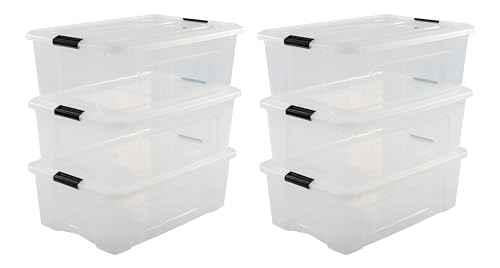 Iris Ohyama, 6er-Set, Aufbewahrungsboxen, 30 L, mit Clips, stapelbar, Wohnzimmer, Schlafzimmer, Garage - New Top Box NTB-30 - Transparent von Iris Ohyama