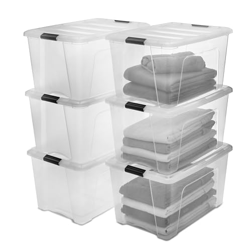 Iris Ohyama Aufbewahrungsboxen mit Deckel, 45L, 6er-Set, Transparent, Sicherer Verschluss, Stapelbar, Griffe, Schlafzimmer, Schrank, Büro, Organisation, BPA-freies Plastik, Ordnungsboxen, DDNTB-45 von Iris Ohyama