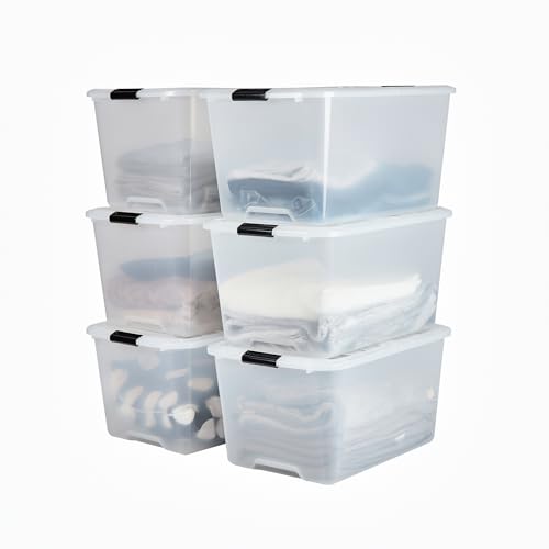 Iris Ohyama, Aufbewahrungsbox aus Kunststoff, 45 l Büro-Aufbewahrungsbox, 6er-Set, TBH-45, transparent, stapelbar, Verschlussclips ? B39 x T57 x H30 cm von Iris Ohyama