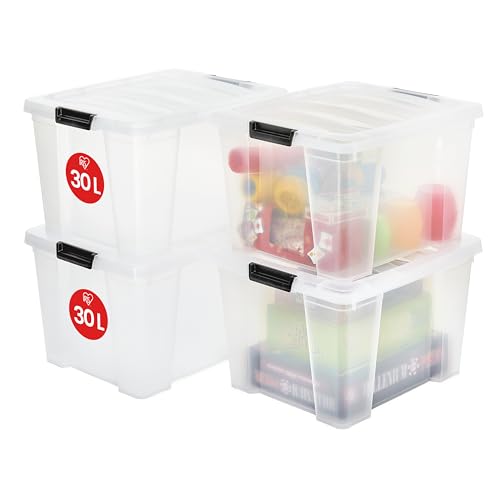 Iris Ohyama, Aufbewahrungsbox aus Kunststoff, 4er-Set, 30L - HB-30 - Transparent, L43 x T35 x H25.5 cm von Iris Ohyama