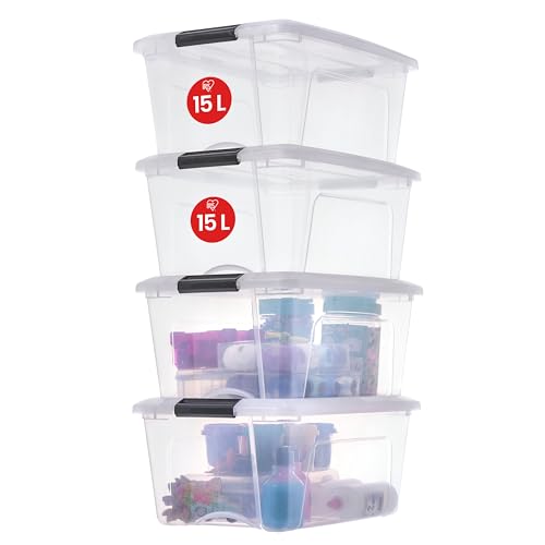 Iris Ohyama, Aufbewahrungsbox mit Deckel, 4er-Set 15L, NTB-15, Transparent, B39,5 x T29 x H18,5 cm von Iris Ohyama