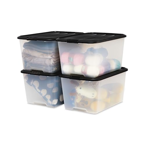 Iris Ohyama, Kunststoff-Aufbewahrungsbox, 45 l Garagen-Aufbewahrungsbox, 4er-Set, BPA-frei, TB-45, Schwarz, stapelbar, Verschlussklammern ? B39 x T57 x H30 cm von Iris Ohyama