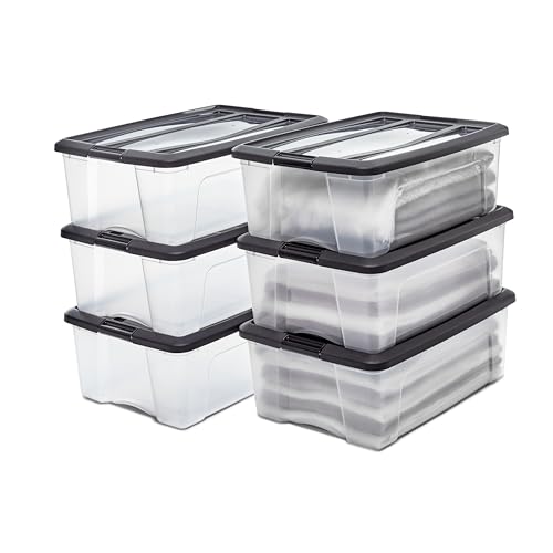 Iris Ohyama, Kunststoff-Aufbewahrungsbox, 30 l Garagen-Aufbewahrungsbox, 6er-Set, BPA-frei, NTB-30, Schwarz, stapelbar, Verschlussklammern ? B58 x T39,5 x H20,5 cm von Iris Ohyama