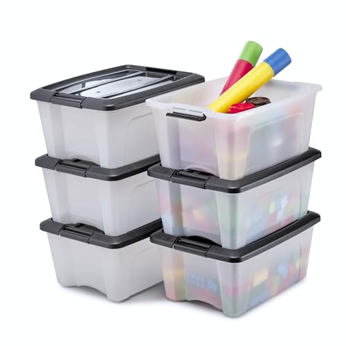 Iris Ohyama, Aufbewahrungsbox aus Kunststoff, 15 l Büro-Aufbewahrungsbox, 6er-Set, BPA-frei, NTB-15, weiß, stapelbar, Verschlussclips ? B39,5 x T29 x H18,5 cm von Iris Ohyama