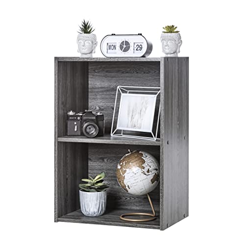 Iris Ohyama, Aufbewahrungsmöbel, Bücherregal, 2 feste Regale, Design,Multifunktional, Büro, Eingang, Schlafzimmer, Wohnzimmer - Basic Storage Shelf CX-2 - Graue Eiche von Iris Ohyama