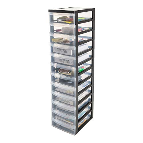 Iris Ohyama Kunststoff-Schubladenbox mit Rollen, 12 flachen Schubladen, Schwarz, Griffe zum Ziehen, Für Schlafzimmer, Bad, Schule & Büro, BPA-frei, Schubladenschrank, Rollcontainer, A4 Drawer, DC-012 von Iris Ohyama