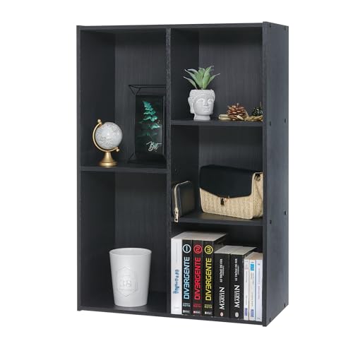 Iris Ohyama, Bücherregal, Regal mit 5 Fächern, Bücherregal, Trennwand, Display, Wohnzimmer, Schlafzimmer, Büro - Basic Storage Shelf CX-23C - Eiche Schwarz von Iris Ohyama