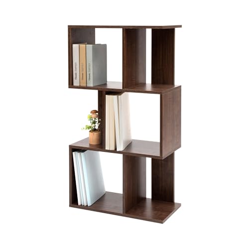 Iris Ohyama, Wandregal mit Ebenen, S-förmiges Möbelstück, 3 Regale, Modular, Wandbefestigungsset, Trennwand, Büro, Schlafzimmer, Wohnzimmer - Display Shelf SRK-W3- Braun von Iris Ohyama