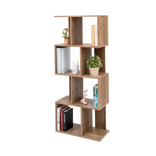 Iris Ohyama, Wandregal mit Ebenen, S-förmiges Möbelstück, 4 Regale, Modular, Wandbefestigungsset, Trennwand, Büro, Schlafzimmer, Wohnzimmer - Display Shelf SRK-W4 - Aschbraun von Iris Ohyama