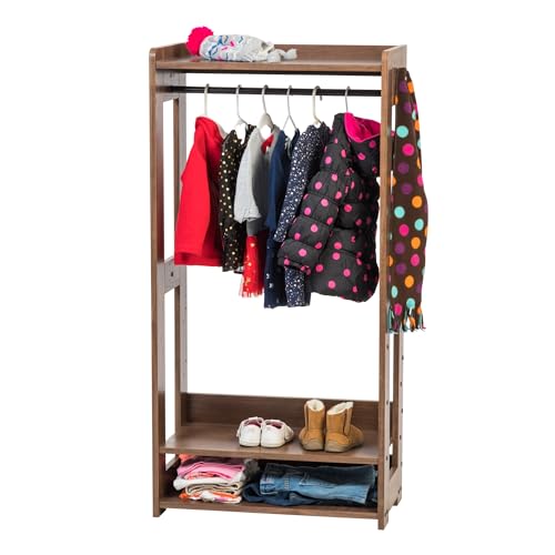 Iris Ohyama, Garderobenständer, Garderobenständer mit Regal für Kinder, Kinderkleiderorganizer,Modular, Zeitgenössisch, Schule, Zimmer, Eingang - Kids Garment Rack - KWR-1 - Braun von Iris Ohyama