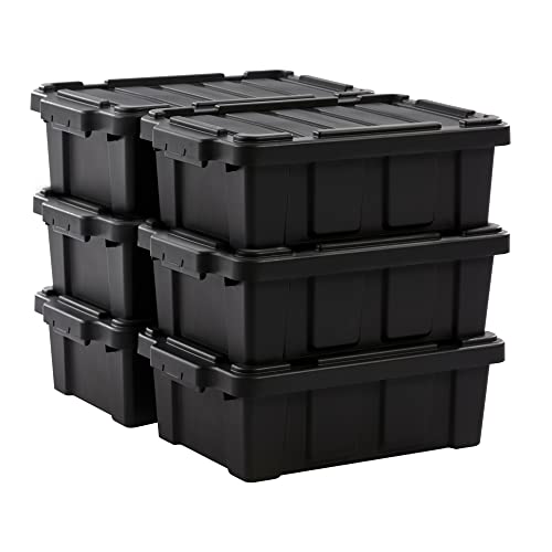 Iris Ohyama, Kunststoff-Aufbewahrungsbox, 12,5 l Garagen-Aufbewahrungsbox, 4er-Set, DDSKT-130, Schwarz, stapelbar, Verschlussklammern ? B44,5 x T29 x H15,5 cm von Iris Ohyama