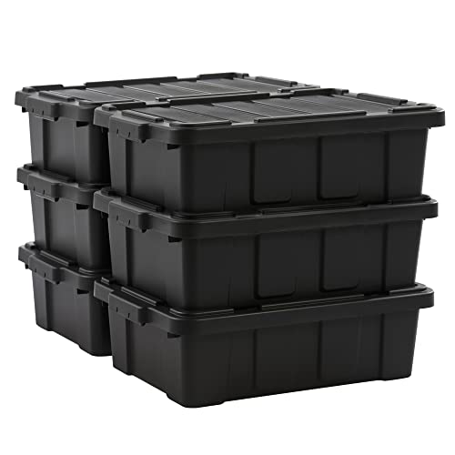 Iris Ohyama, Kunststoff-Aufbewahrungsbox, 25 l Garagen-Aufbewahrungsbox, 4er-Set, DDSKT-230, Schwarz, stapelbar, Verschlussklammern ? B57,5 x T38 x H17,5 cm von Iris Ohyama