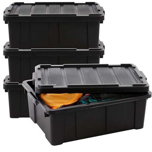 Iris Ohyama, Kunststoff-Aufbewahrungsbox, 43 l Garagen-Aufbewahrungsbox, 4er-Set, BPA-frei, DDSKT-430, Schwarz, stapelbar, Verschlussklammern ? B62 x T44 x H22,5 cm von Iris Ohyama