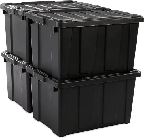 Iris Ohyama, Kunststoff-Aufbewahrungsbox, 68 l Garagen-Aufbewahrungsbox, 4er-Set, BPA-frei, DDSKT-700, Schwarz, stapelbar, Verschlussklammern ? B62 x T44 x H35 cm von Iris Ohyama