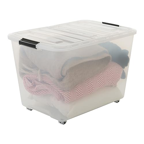 Iris Ohyama, Kunststoff-Aufbewahrungsbox mit Flip-Top-Deckel und Verschlussclips, 60L, 1er Set, Modulare Räder, BPA-frei, Büro, Wohnzimmer, TBRH-60, Klar von Iris Ohyama