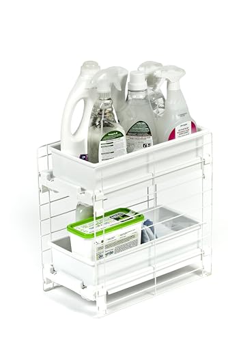 Iris Ohyama, Regal, Schrankorganizer, Unterschrankregal, Ausziehbar, Kunststoffaufbewahrung für Küchenschränke, Vorratskammer, Lebensmittel und Küchenutensilien - Slide Tray Rack UST-2V- Weiß von Iris Ohyama